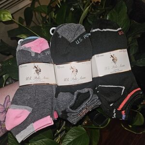 U.S. Polo Assn. Low-Cut Athletic Socks - Black, Gray & Pink Accents (30 Pairs)
